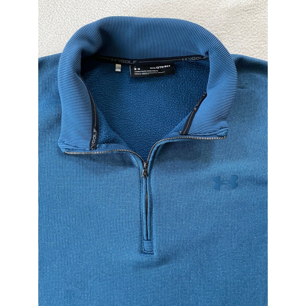Under Armour Mens 2XL Pullover Blue Golf 1/4 Zip Textured Knit Loose Fit - Picture 11 of 15